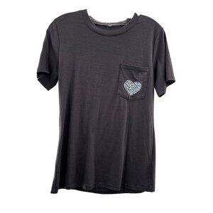 C Women's Short Sleeve Heart Pocket T-Shirt Black/White Size Small